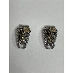 Running Bear Navajo Sterling Silver Turquoise Floral Watch Ends Gold & Silver